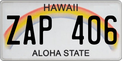 HI license plate ZAP406