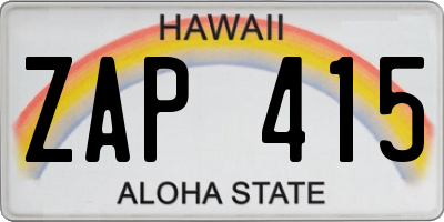 HI license plate ZAP415
