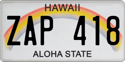 HI license plate ZAP418