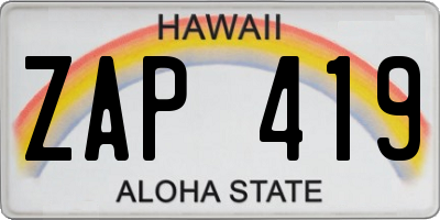 HI license plate ZAP419