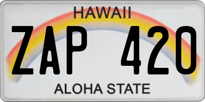 HI license plate ZAP420