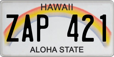 HI license plate ZAP421