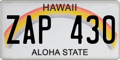 HI license plate ZAP430