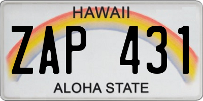 HI license plate ZAP431