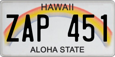 HI license plate ZAP451