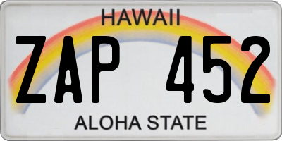 HI license plate ZAP452