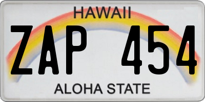 HI license plate ZAP454