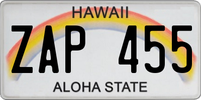 HI license plate ZAP455