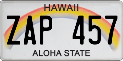 HI license plate ZAP457