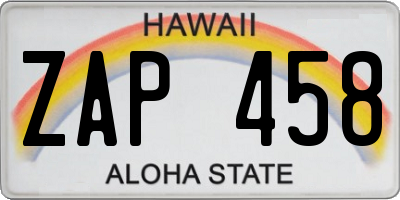 HI license plate ZAP458