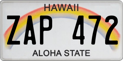 HI license plate ZAP472