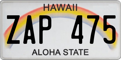 HI license plate ZAP475