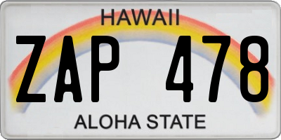 HI license plate ZAP478