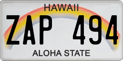 HI license plate ZAP494