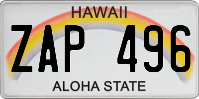 HI license plate ZAP496