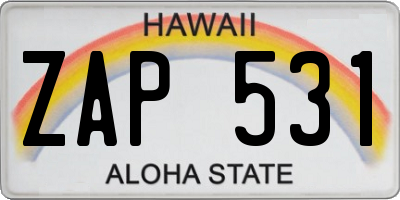 HI license plate ZAP531