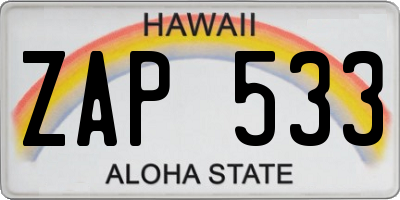 HI license plate ZAP533