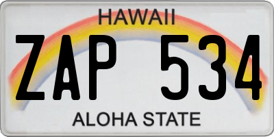 HI license plate ZAP534