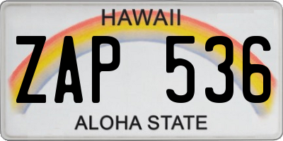 HI license plate ZAP536