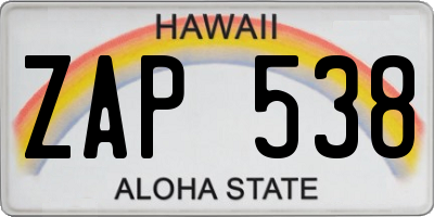 HI license plate ZAP538