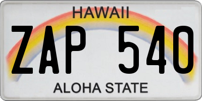 HI license plate ZAP540