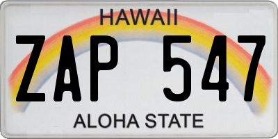 HI license plate ZAP547