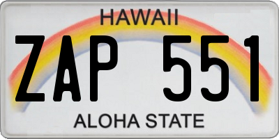 HI license plate ZAP551