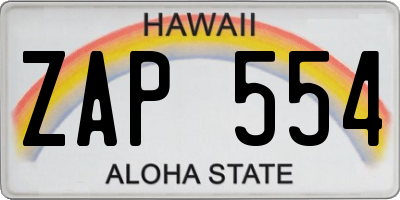 HI license plate ZAP554