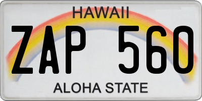 HI license plate ZAP560