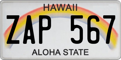 HI license plate ZAP567