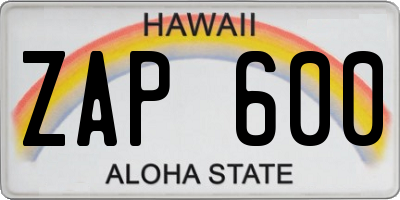HI license plate ZAP600