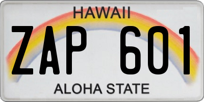 HI license plate ZAP601