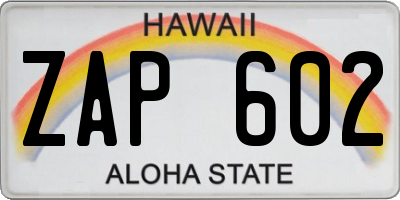 HI license plate ZAP602
