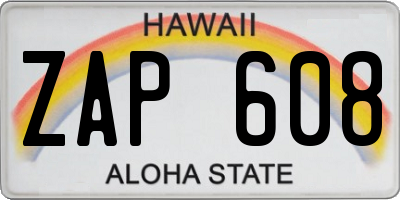 HI license plate ZAP608