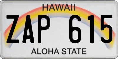 HI license plate ZAP615