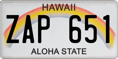 HI license plate ZAP651