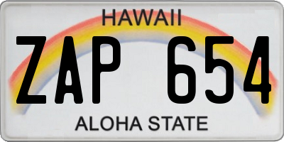 HI license plate ZAP654