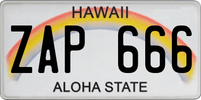 HI license plate ZAP666