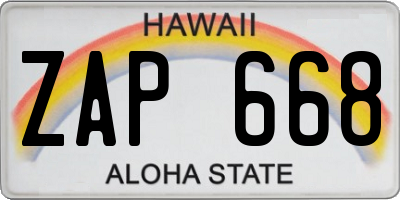 HI license plate ZAP668