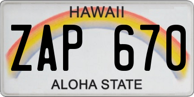 HI license plate ZAP670