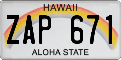 HI license plate ZAP671