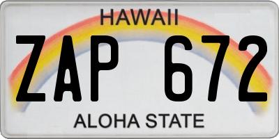 HI license plate ZAP672