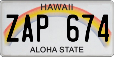 HI license plate ZAP674