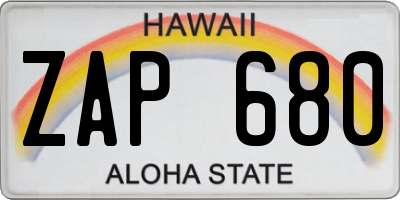 HI license plate ZAP680