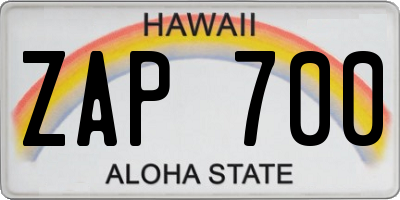 HI license plate ZAP700