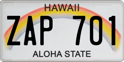 HI license plate ZAP701