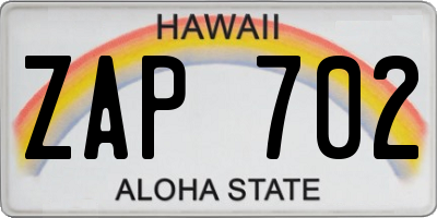 HI license plate ZAP702