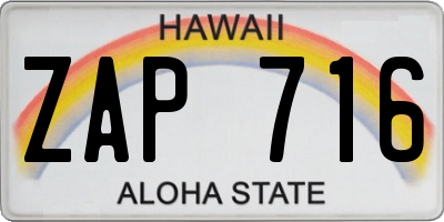 HI license plate ZAP716