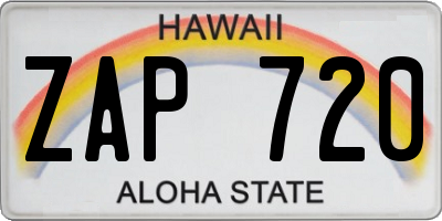 HI license plate ZAP720