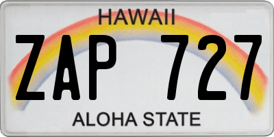 HI license plate ZAP727